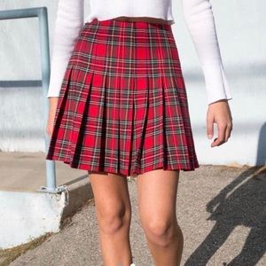Brandy Melville Red Plaid Pleated Dana Skirt
